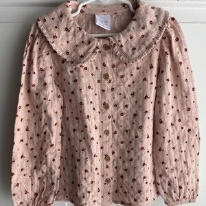 Little Co by Lauren Conrad Girls Pink Floral Pointelle Peter Pan Collar Top 6